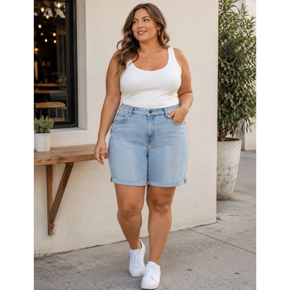 LAUREN RALPH LAUREN Size 18 Blue Denim Shorts Y2K -1511
